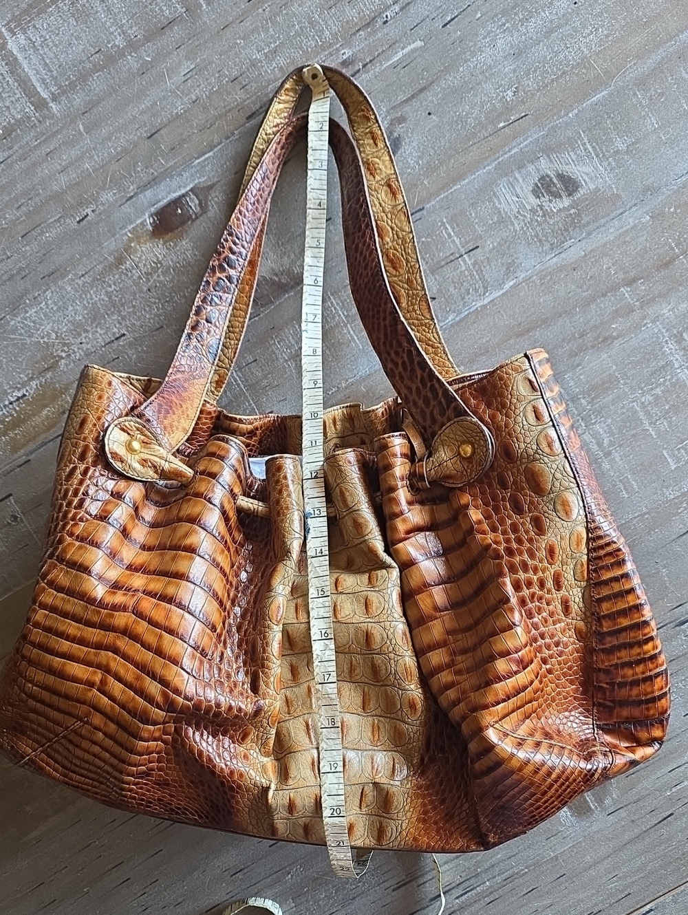 Genuine Croc-Embossed Brown Leather Tote Bag with Matching Wallet - Picture 3 of 16